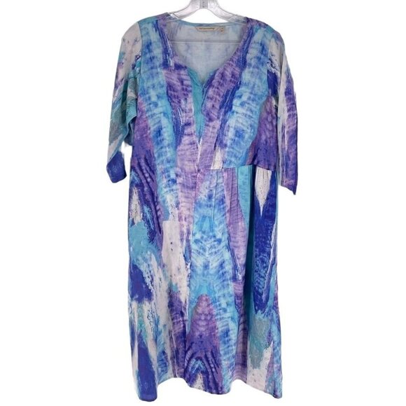 Soft Surroundings Sz P Small Flax Blend Coastal Mumu House Lagenlook Midi Dress - Picture 1 of 7
